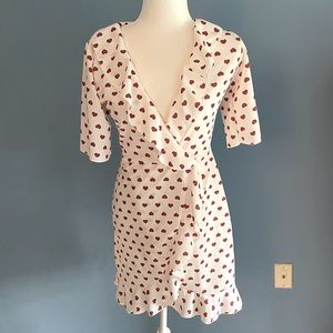 PrettyLittleThing Heart Print Faux Wrap Ruffled Dress